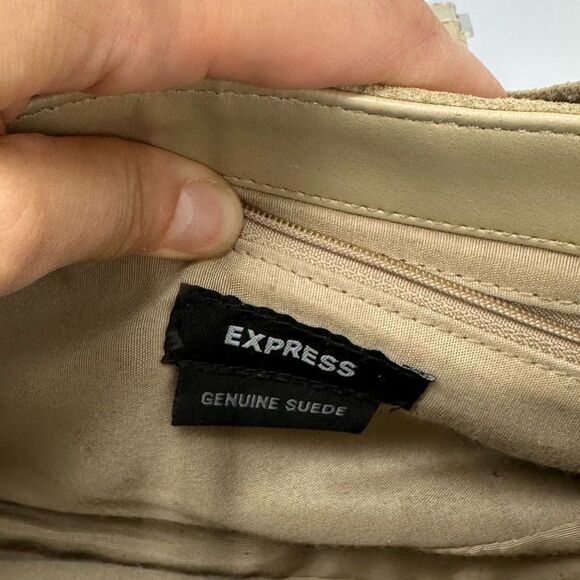 Vintage Y2K Express Beige Suede Canvas Strap East West Underarm Shoulder Bag - Picture 15 of 16